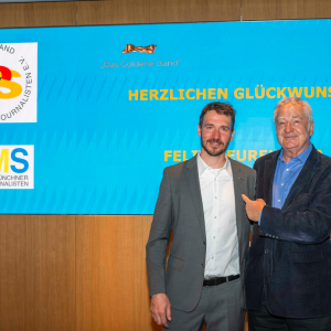Duo: „Goldenes Band“-Preisträger Felix Neureuther (links) und Jury-Vorsitzender Erich Laaser (Foto: Martin Hangen für VDS)